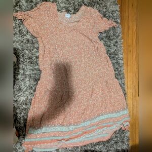 True Craft Peach and Cream Patterned Dress